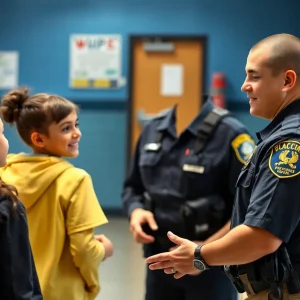 School Resource Officer engaging with students