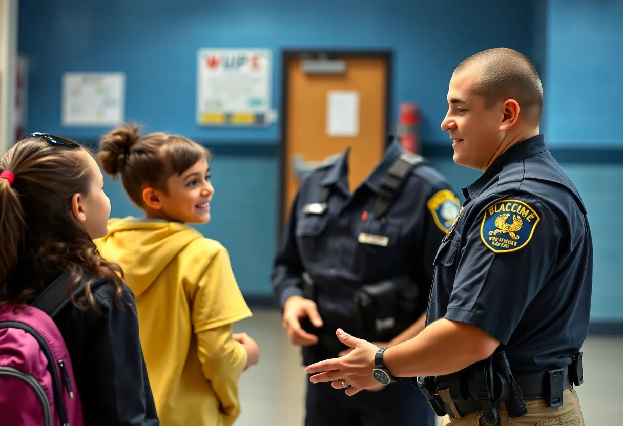 School Resource Officer engaging with students