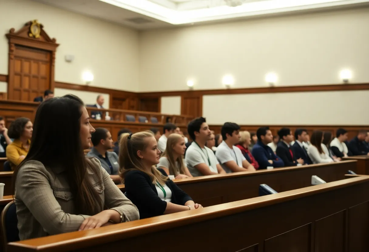 Students observing a courtroom session during the Supreme Court special term in Aiken.