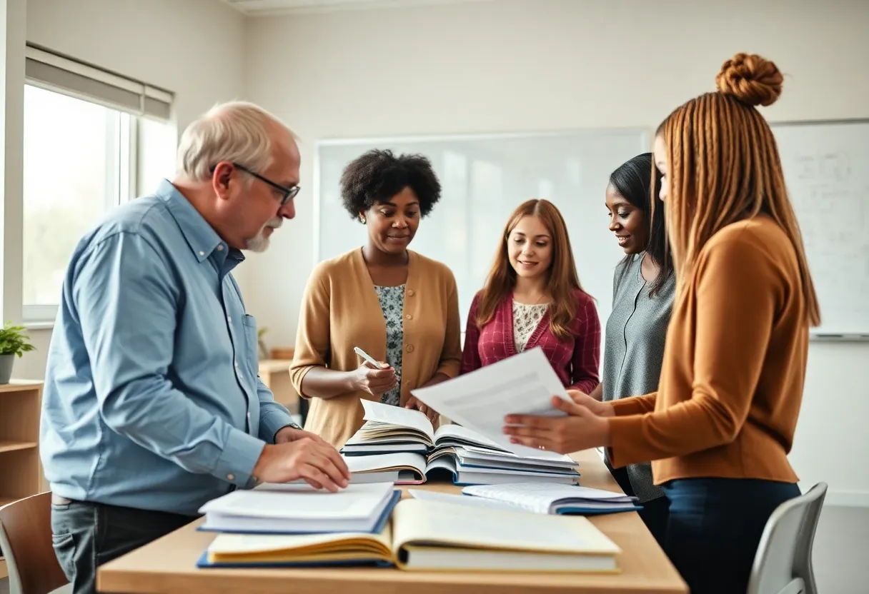 Group of teachers meeting in classroom for mentorship program
