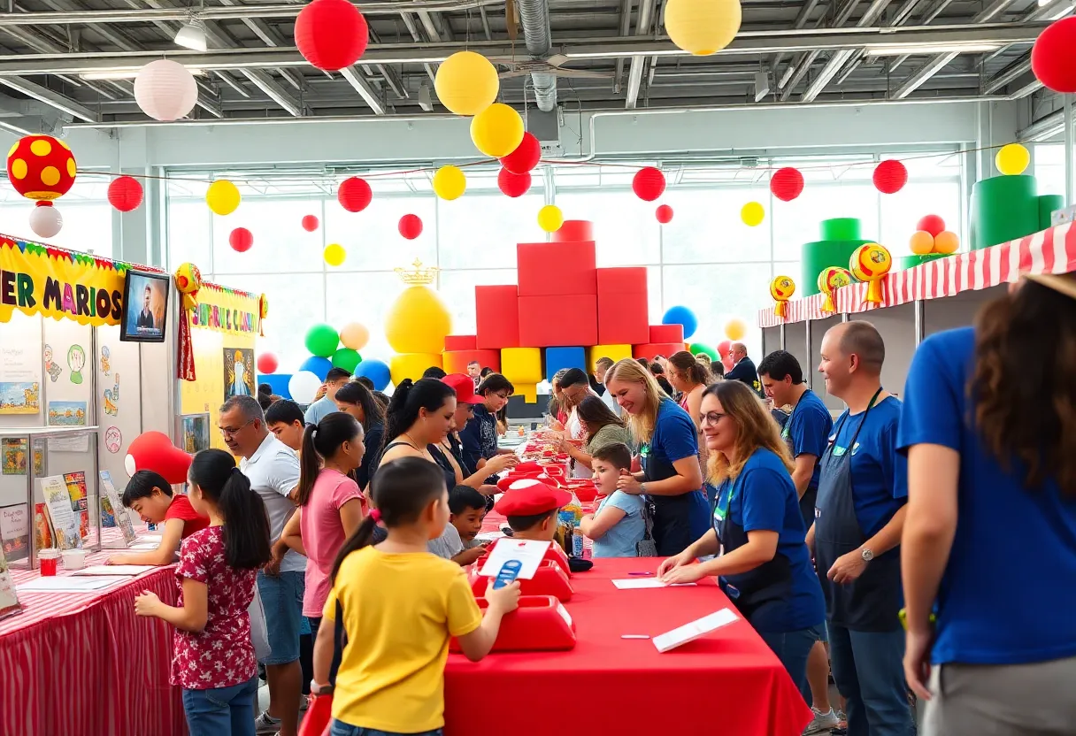 Community members at a Super Mario-themed fundraising event