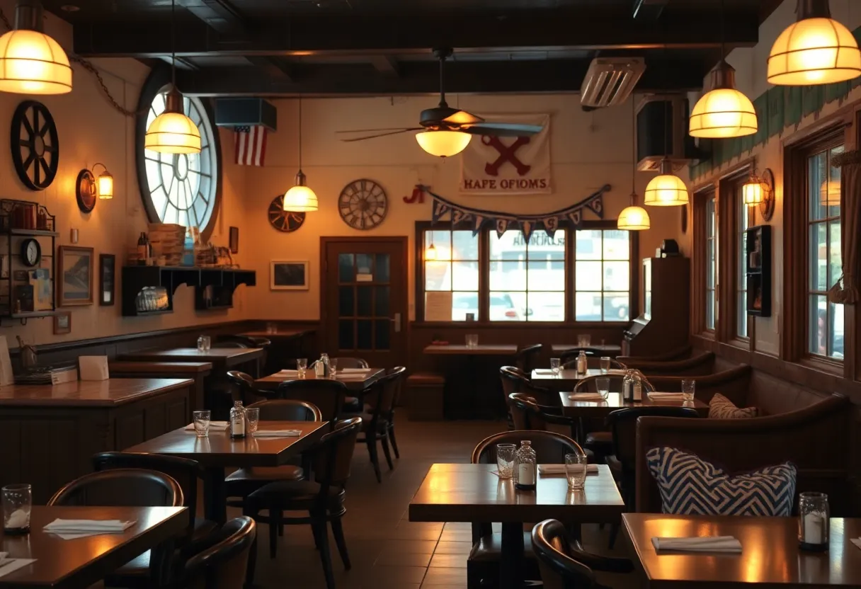 Interior of a restaurant with nautical décor representing community spirit.