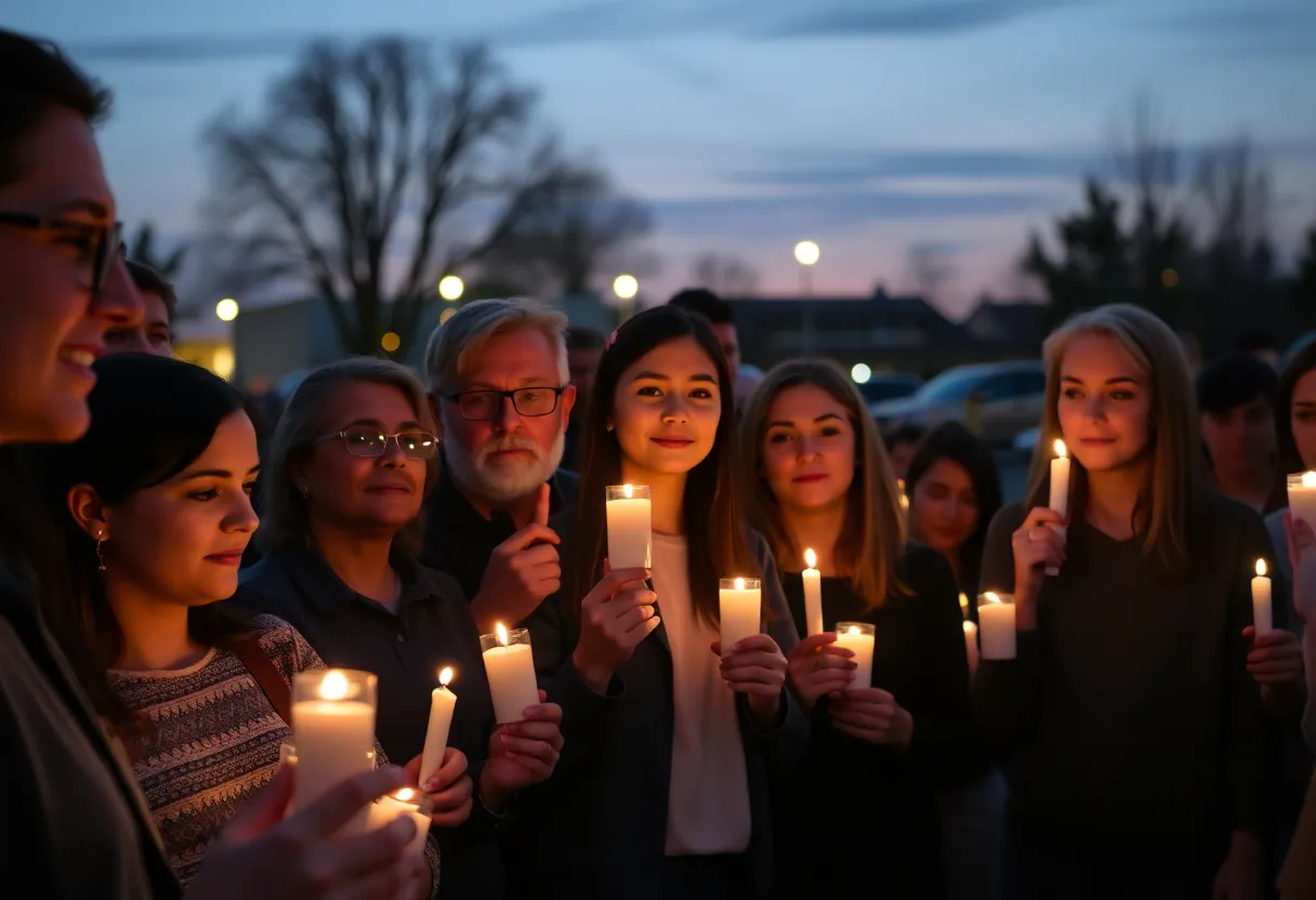 Community members holding candles at a vigil for Charlie Kirk in Aiken, SC