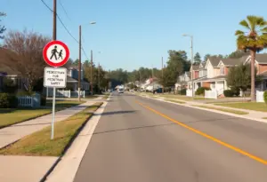Residential area in Wagener SC focusing on pedestrian safety.