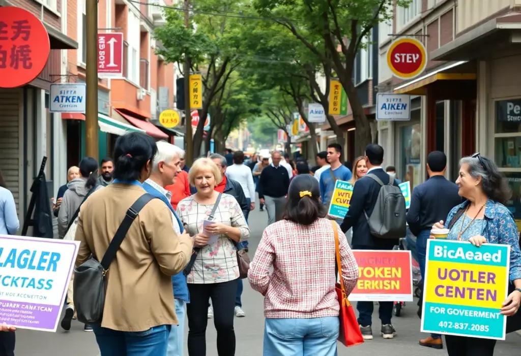 Community members engaging in discussions for Aiken City Council election.