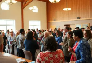 Community members at a town hall meeting in Aiken discussing local issues