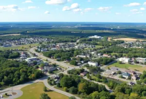 A scenic view of Aiken County blending urban development with natural landscapes.