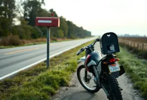 Scene of a traffic accident involving a dirt bike and mailbox in Aiken County