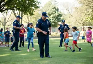 Community kickball game at Perry Memorial Park in Aiken, South Carolina