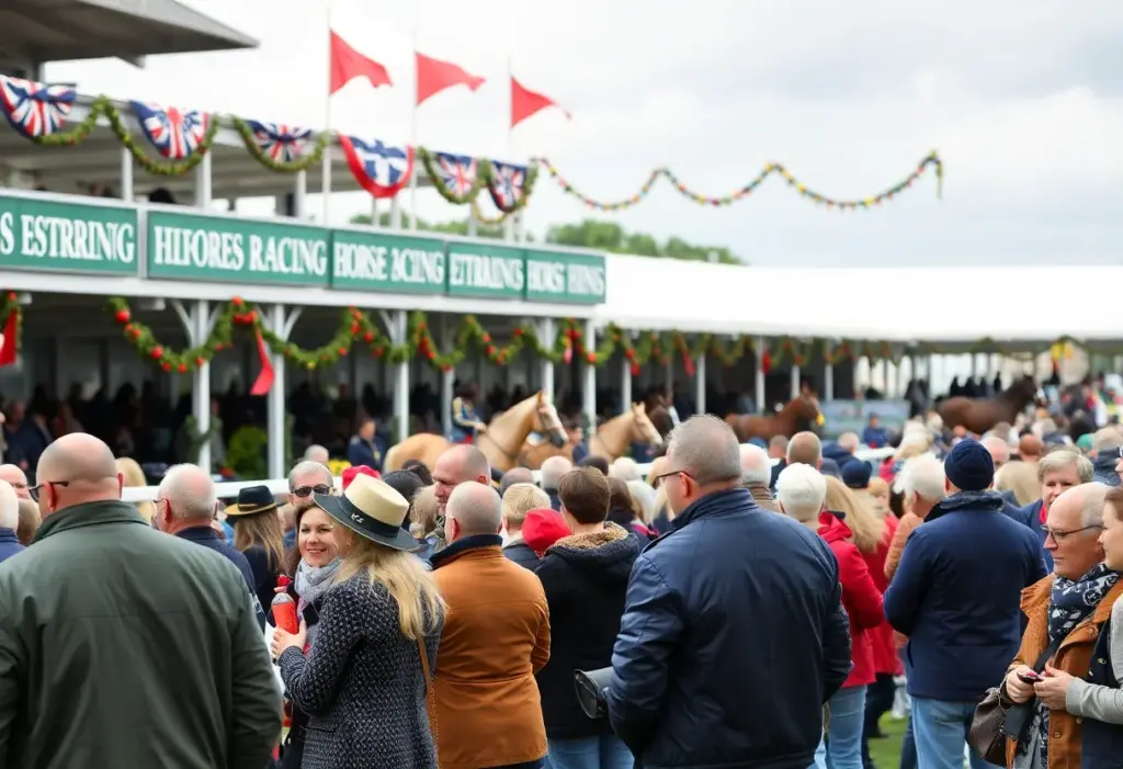 Gathering of attendees at the Aiken Steeplechase Association event with horses in view.