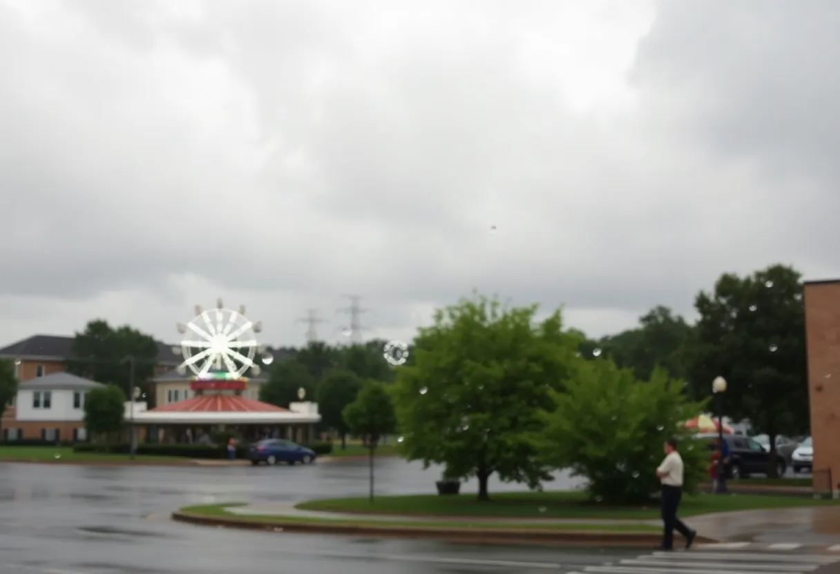Cloudy weather in Aiken with fair activities in the distance