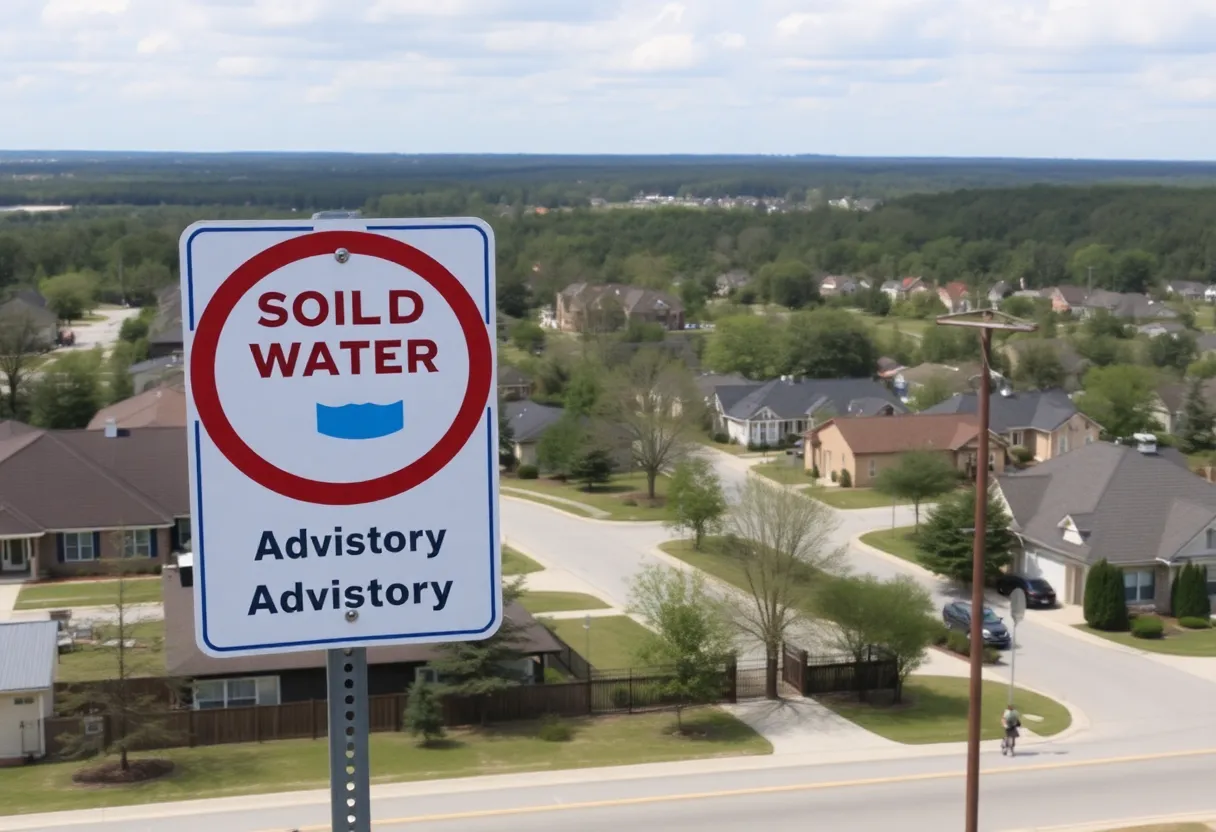 Sign indicating boil water advisory in Aiken South Carolina