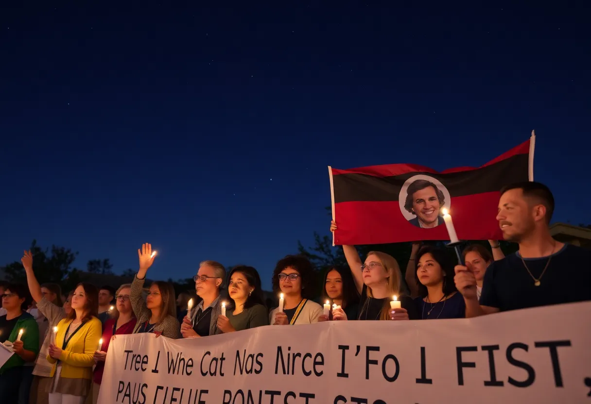 Community members gathering at Cal Poly vigil to honor Charlie Kirk