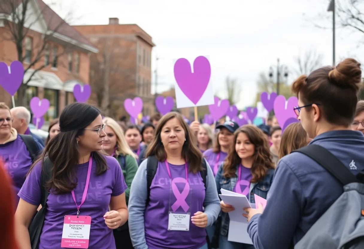 Community members participating in Domestic Violence Awareness Month activities