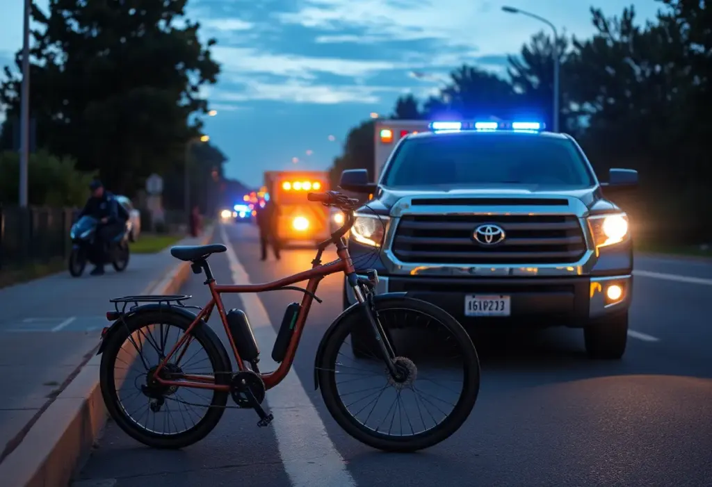 Accident scene involving an electric bicycle and a truck