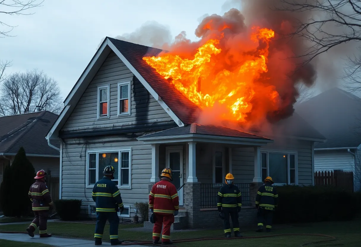 Scene of a house fire in Gloverville with emergency personnel present