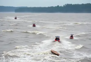 Waves and rough water at a lake during a wind advisory