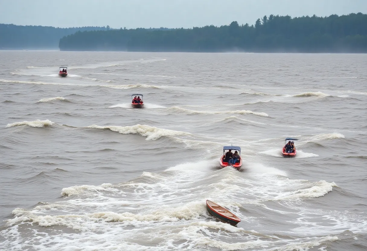 Waves and rough water at a lake during a wind advisory