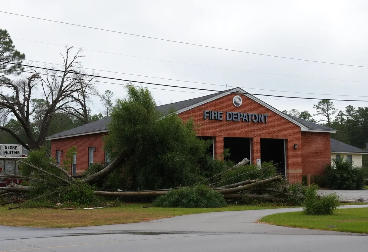 Severe damage to the Langley Fire Department after the tornado