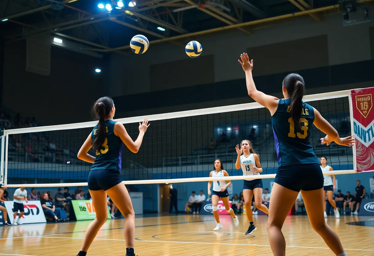 Midland Valley volleyball players in action during a match.