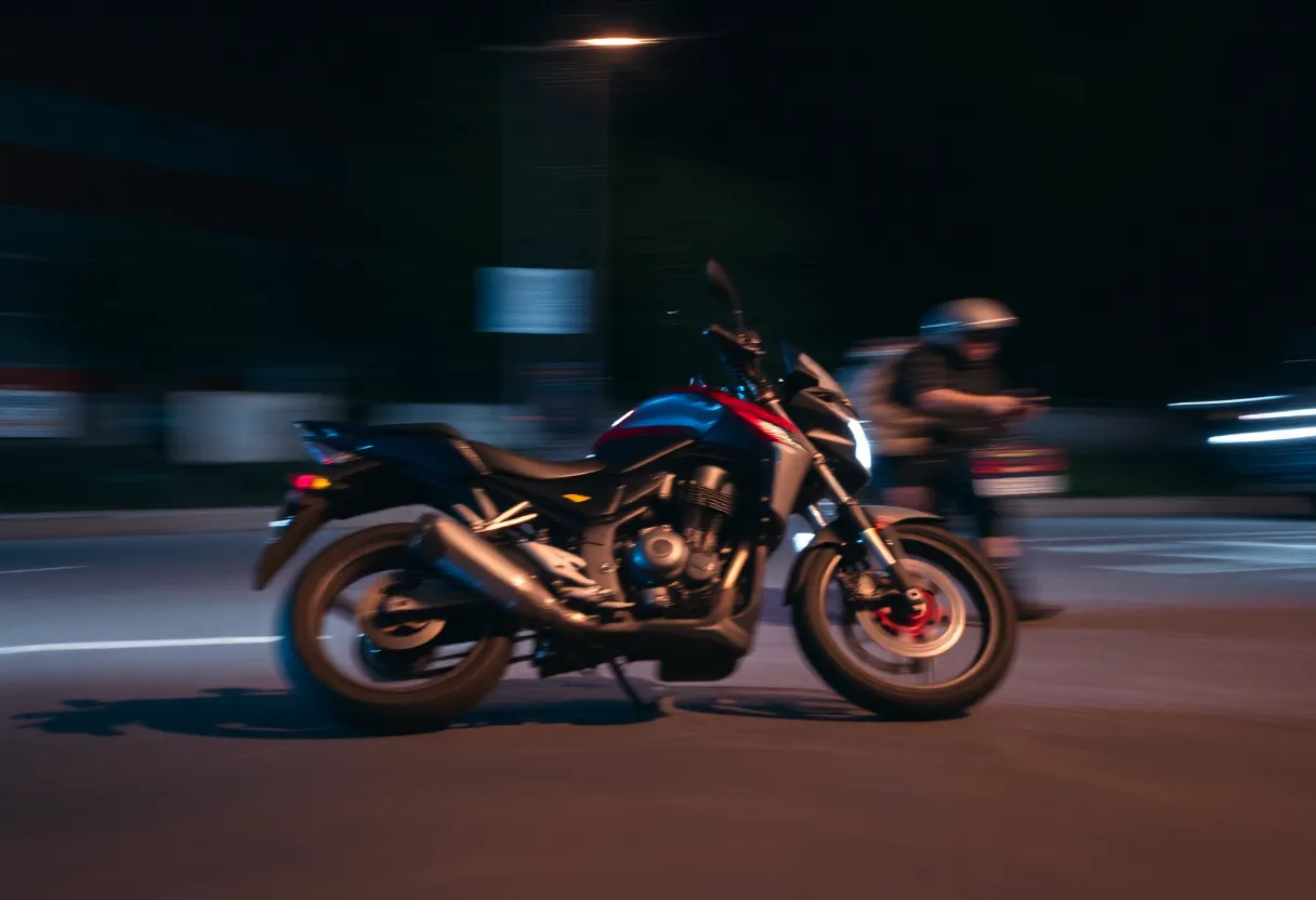 An abstract representation of a motorcycle crash scene at night.