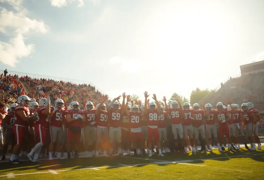 North Augusta football team celebrating victory on the field