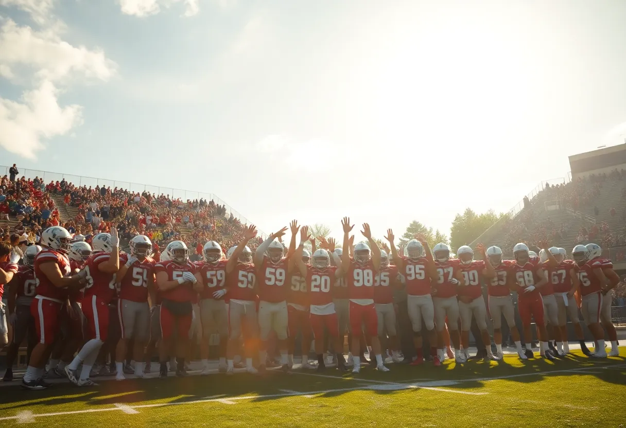 North Augusta football team celebrating victory on the field