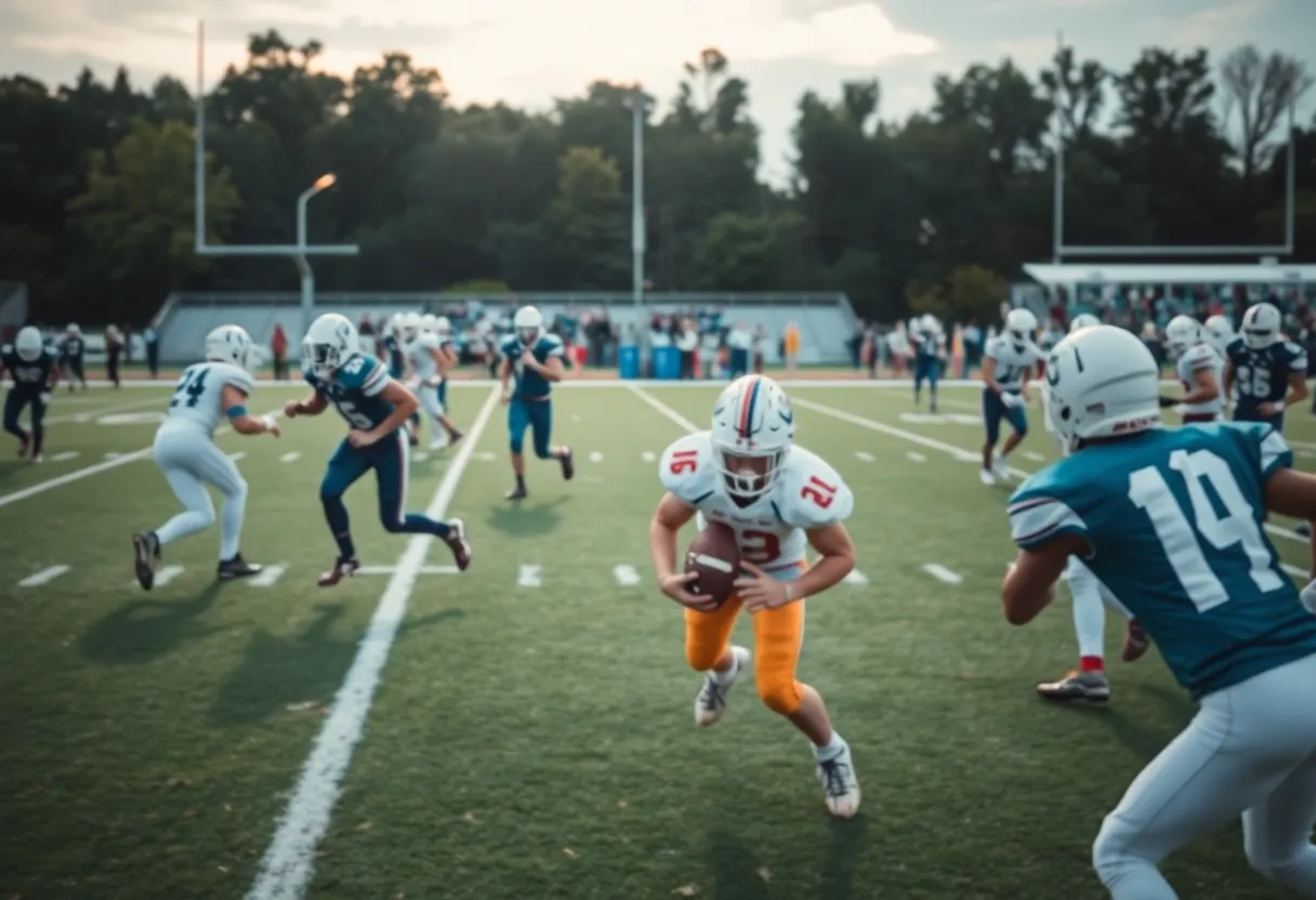 Players from North Augusta in action during a football game