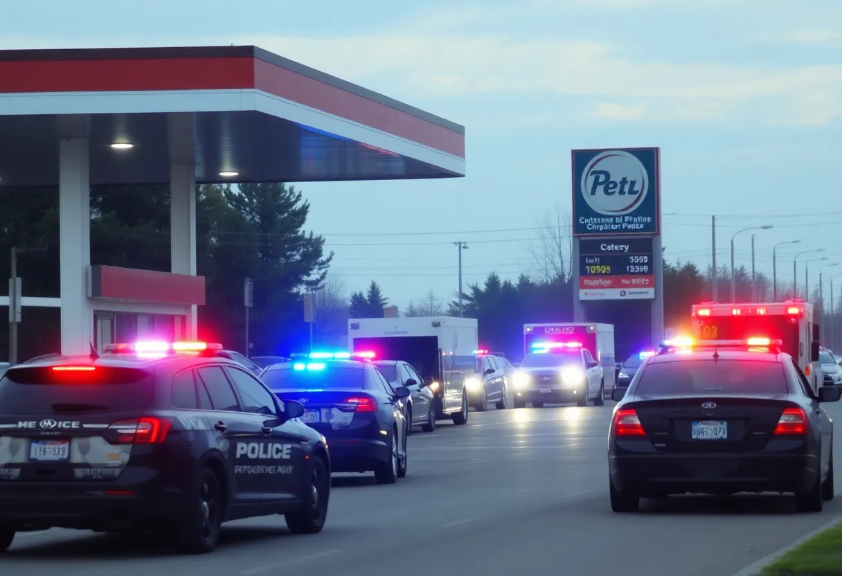 Emergency vehicles at the scene of a gas station shooting in North Augusta