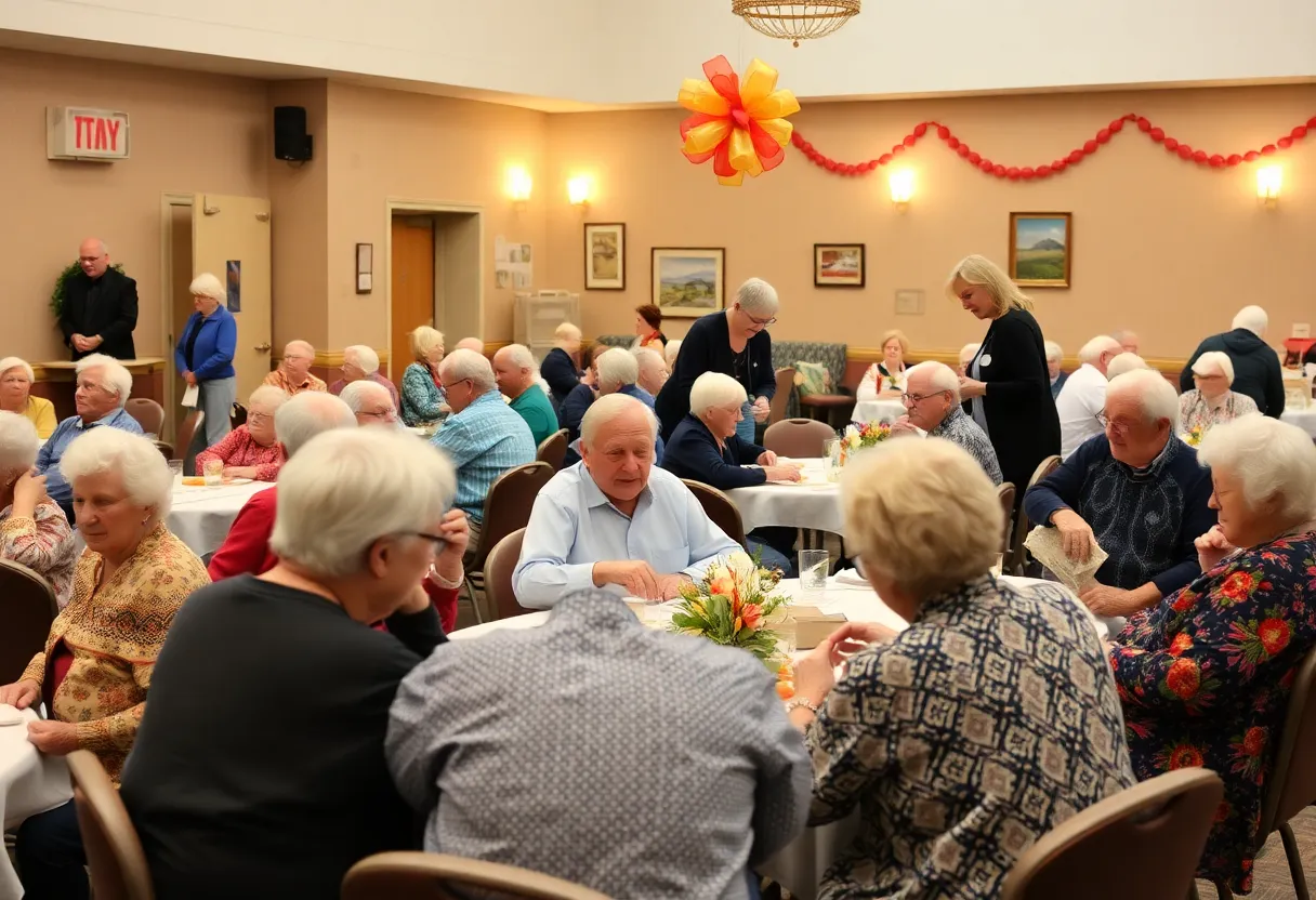 Seniors enjoying a meal at a community luncheon
