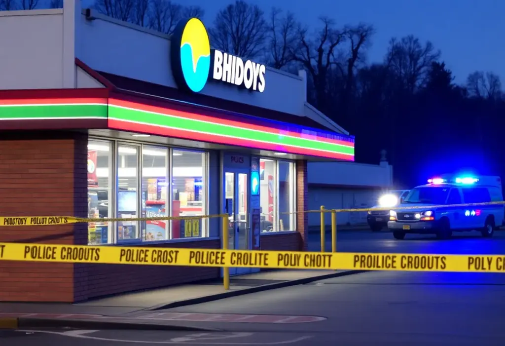 Emergency response vehicles at a convenience store shooting site