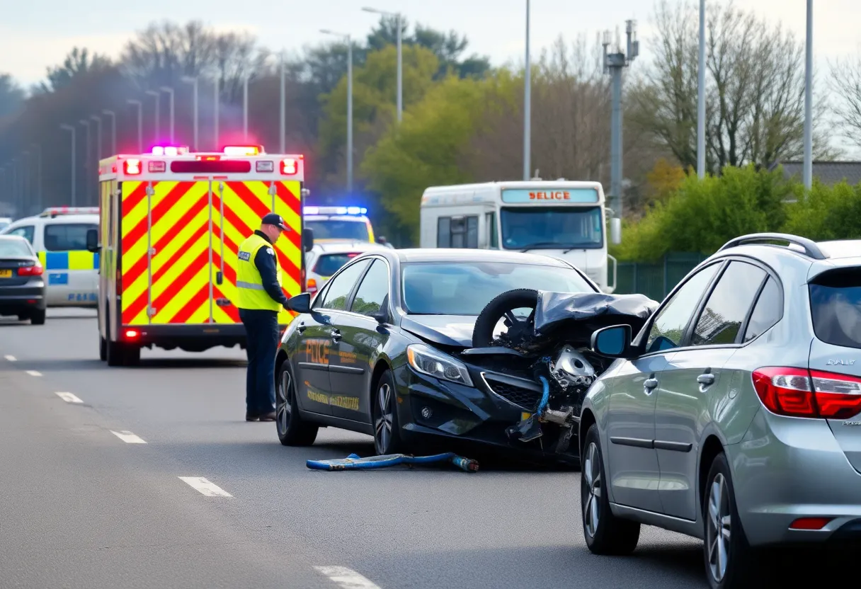 Emergency services responding to a traffic accident on Atomic Road in North Augusta