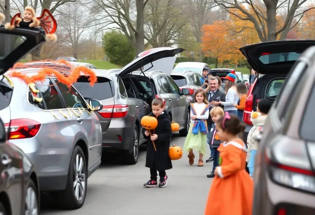 Families enjoying trunk-or-treat event at Citizens Park