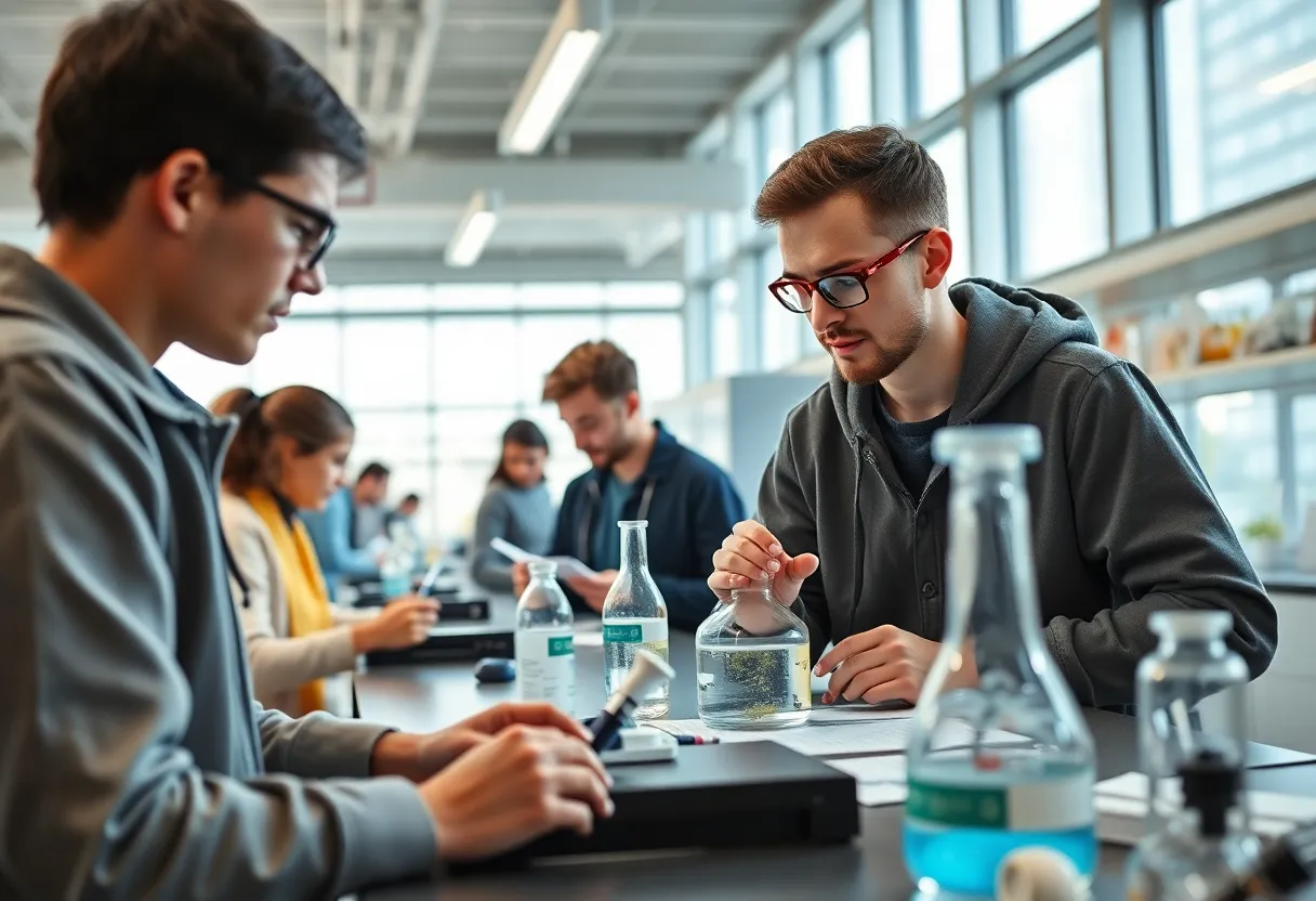 Students collaborating in USC Aiken science lab