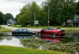 Submerged vehicles in a pond after a fatal crash