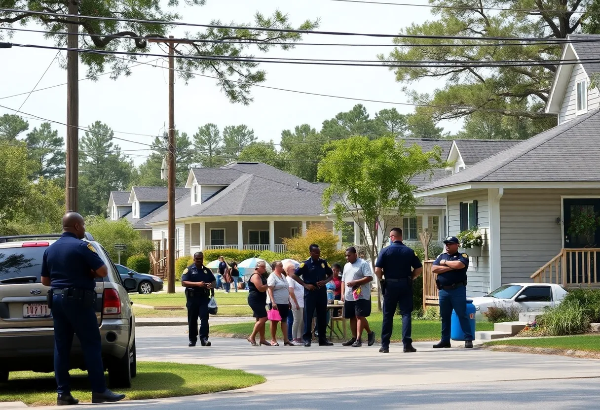 Scene depicting urban neighborhood with police presence in Wagener, South Carolina.