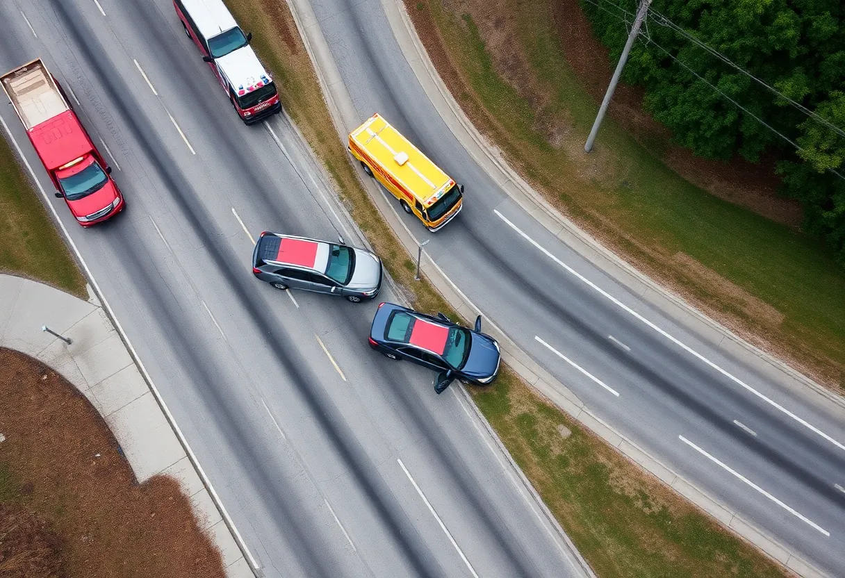 Traffic accident scene on Pine Log Road in Warrenville, S.C.
