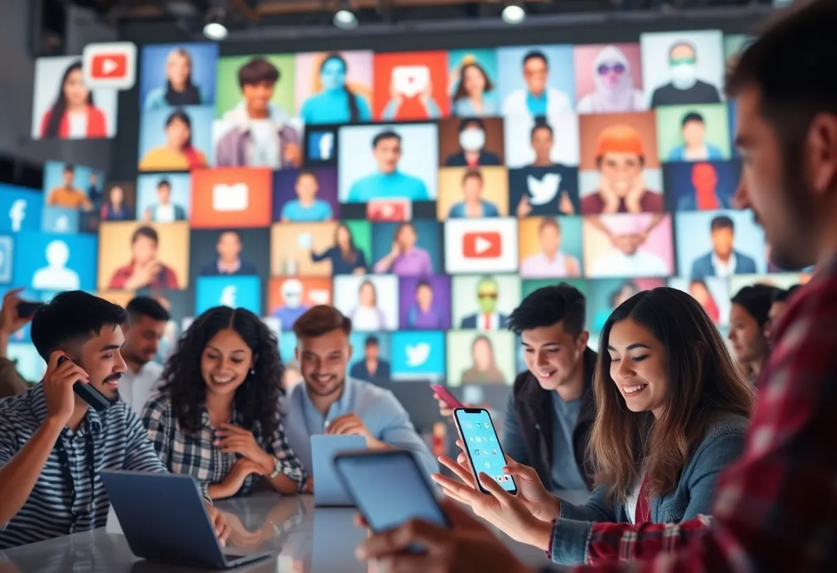 People engaging on social media platforms forming a community.