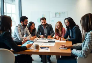 Team discussing customer journey mapping in a digital marketing strategy session