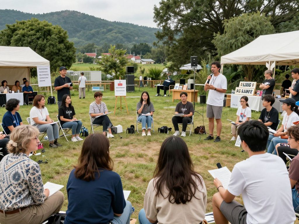 A vibrant community event in Aiken, SC with local artists and poets