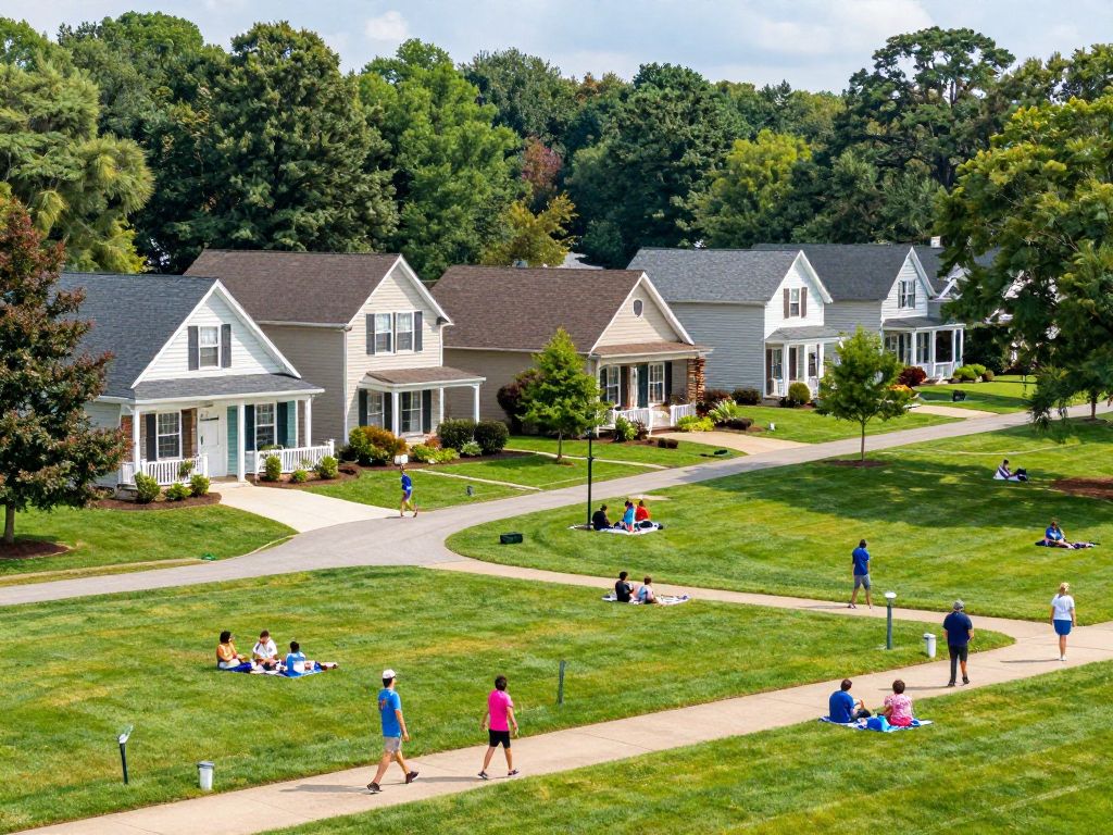 A picturesque view of a neighborhood in Aiken County, showcasing well-kept homes and greenery