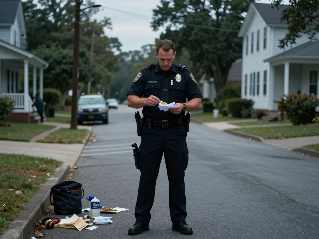 Law enforcement officer examining evidence in Aiken County