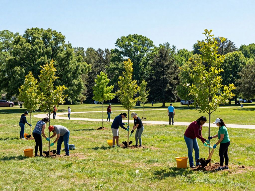 Community members planting new trees in Aiken County.
