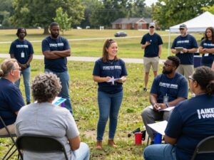 Volunteers engaging at a homelessness resource event in Aiken County.