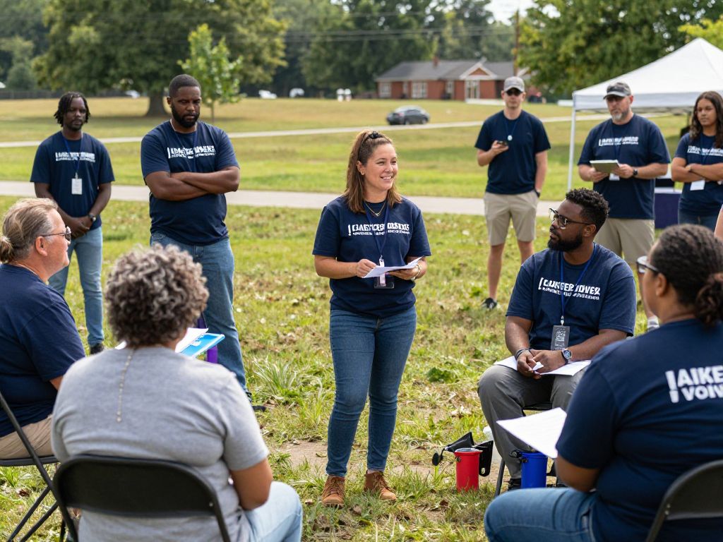 Volunteers engaging at a homelessness resource event in Aiken County.