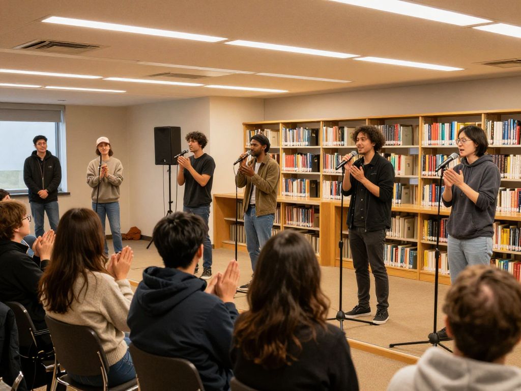 Community members enjoying the Art of Words open mic event at Aiken County Library