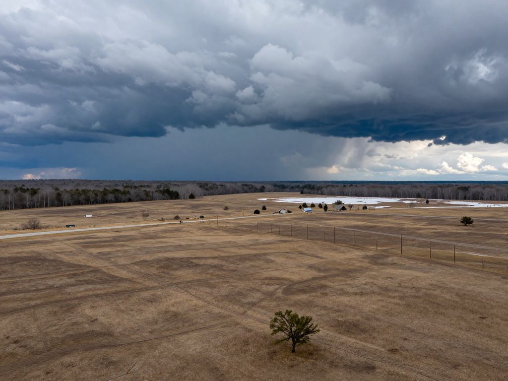 Dry and windy landscape in Aiken SC with an approaching cold front