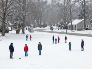 Families enjoying snow day in Aiken SC