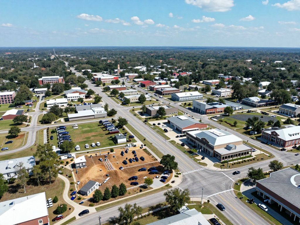 Aerial view of Aiken, South Carolina highlighting business areas