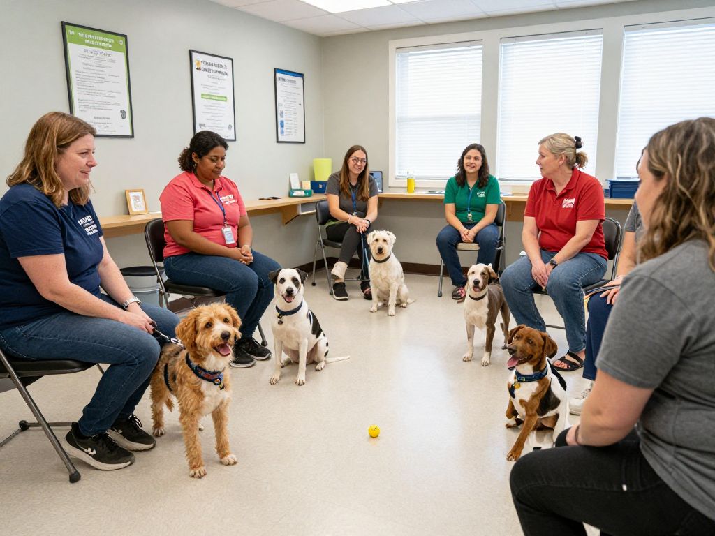 Exterior view of Aiken's new spay/neuter clinic with happy animals.